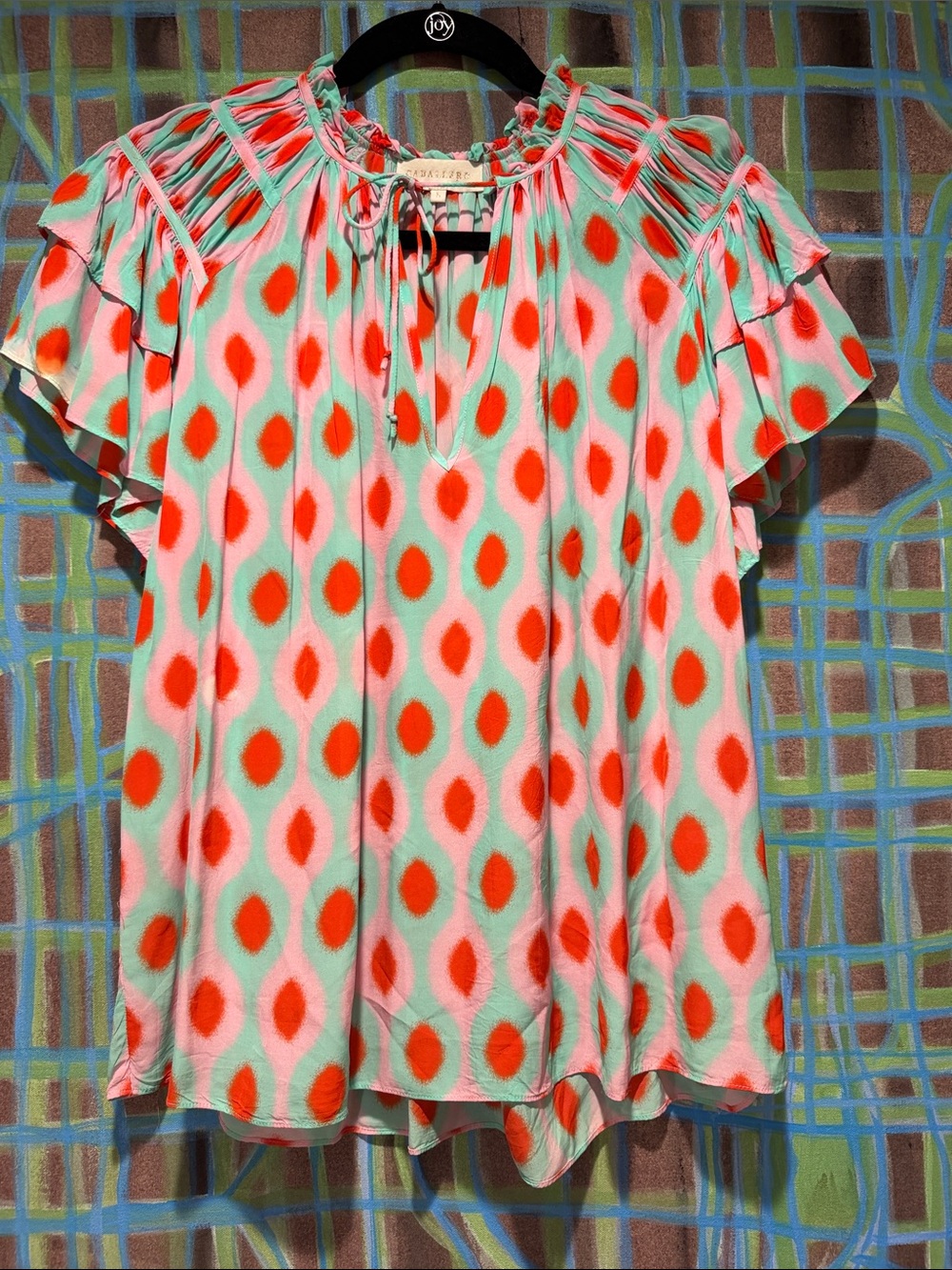 CABALLERO COLLECTION KELSIE TOP in mint green and coral size large